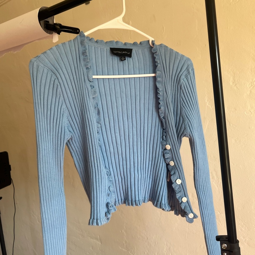 Topshop Light Blue Ribbed Cardigan